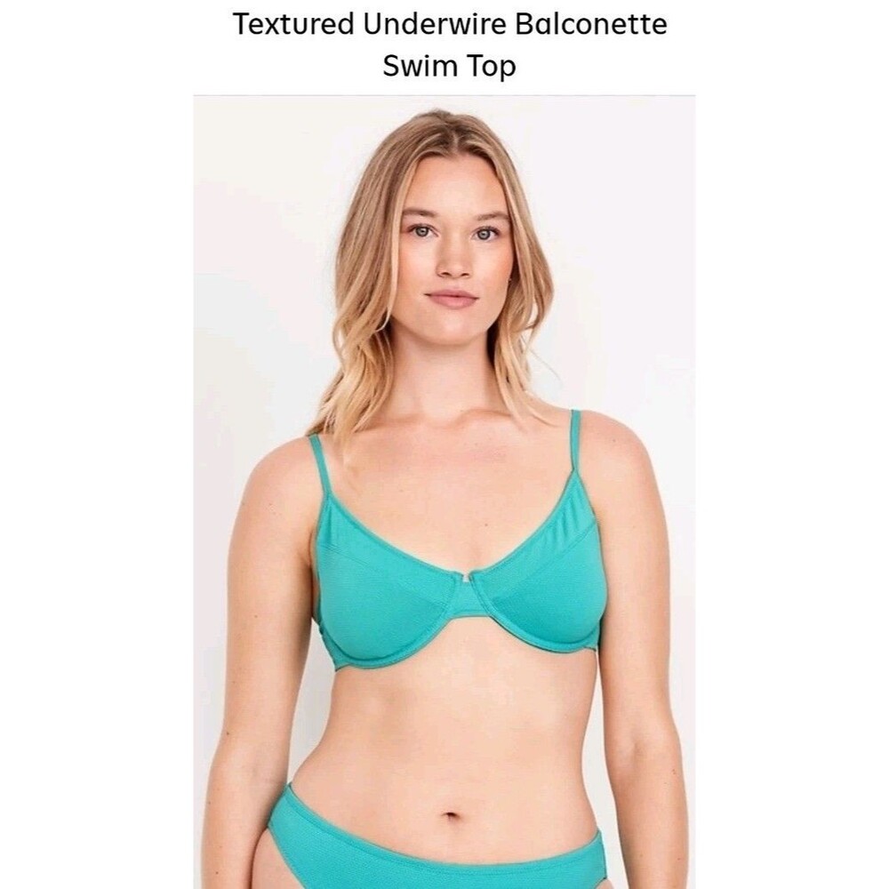 C/D Cup Balconette Swim Bra Top  & Mid Rise Bottoms Aqua Textured OLD NAVY NWT